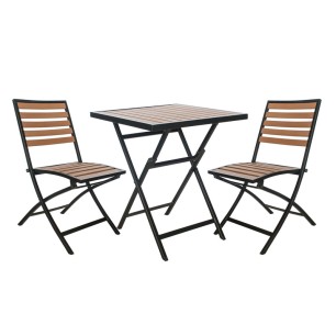 Сгъваем сет от квадратна маса 60x60xh74см и 2 стола 46x46xh82см PLASTIC WOOD NATURAL-(PC-624 + PT-837) - Horecano