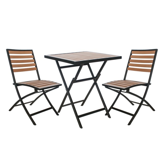 Сгъваем сет от квадратна маса 60x60xh74см и 2 стола 46x46xh82см PLASTIC WOOD NATURAL-(PC-624 + PT-837) - Horecano