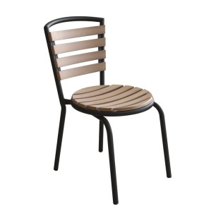 Стол с кръгла седалка 60x60x65см PLASTIC WOOD NATURAL - (603) - Horecano