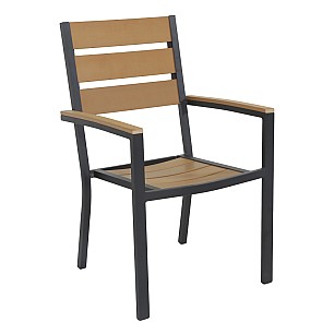Стол с подлакътник 60x57x89см натурал PLASTIC WOOD NATURAL-(HIC-0158NAT) - Horecano 