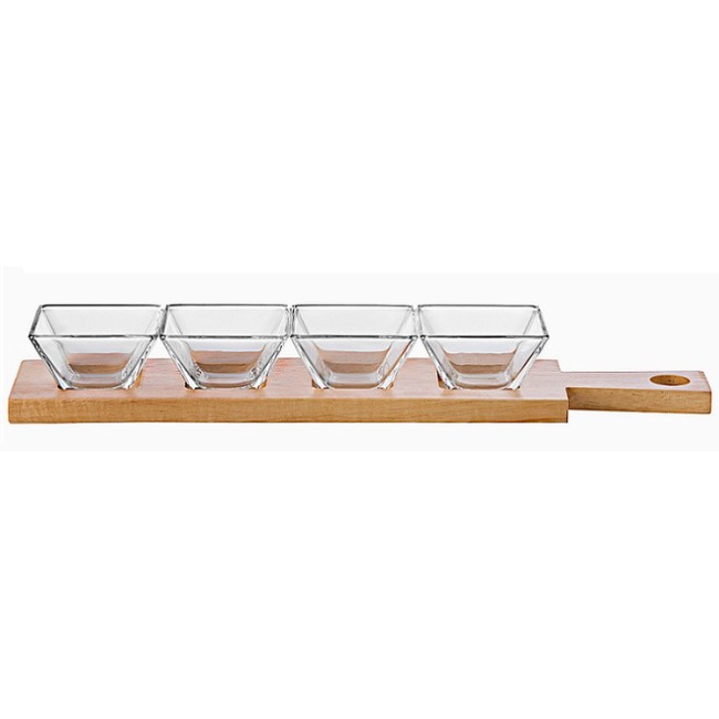 Комплект от 4-ри купички с дървено плато с дръжка 43x9,5см VIDIVI-TORCELLO-(69162M)