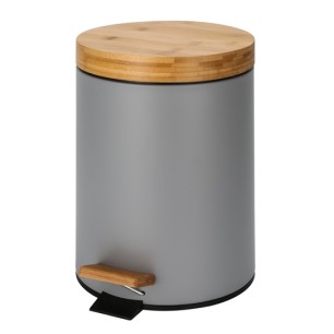 Кош с педал и бамбуков капак 12л. СИВ ф25xh38cm HORECANO HOME-(78648-HF002-G)