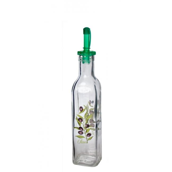 Стъклена бутилка квадратна с декор и наливник 250мл SC-(15-0002-AC) - Horecano