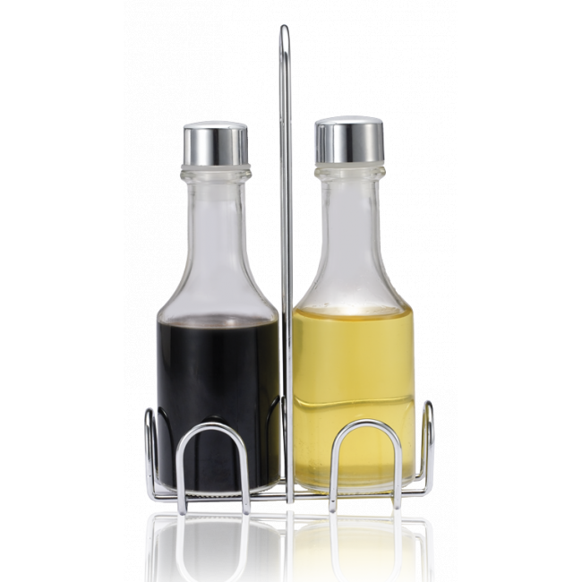 Стъклени бутилки за зехтин/оцет 2 броя на хромирана стойка EKO LINE/ N-8051