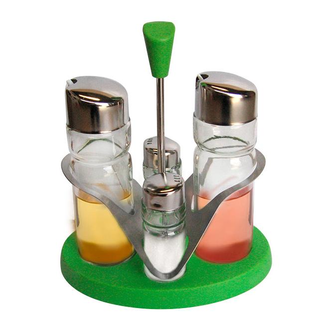 Стъклен оливерник с пластмасова стойка и хромирани капачки зелен (Т401) - Horecano