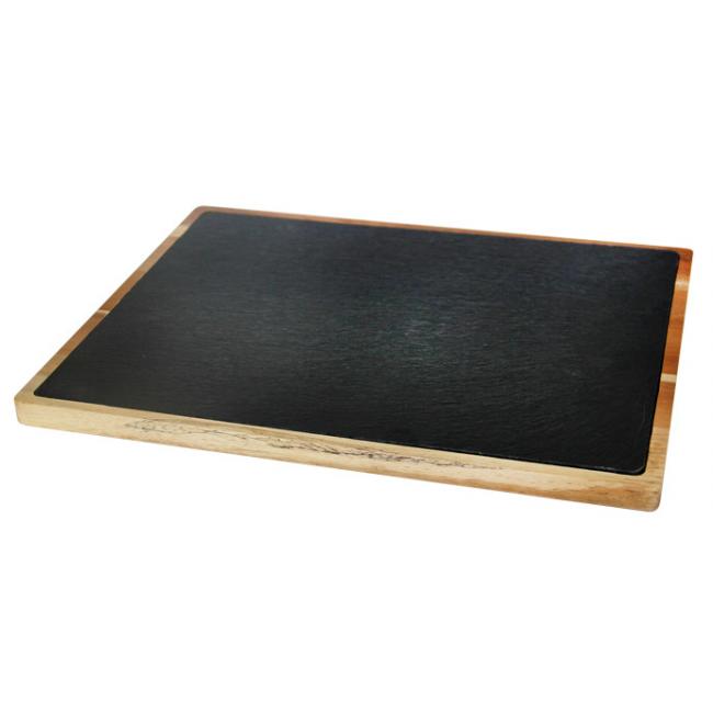 Дървена дъска  за презентация с каменна плоча правоъгълна 30х20х1.5см  (плоча-26х16см) (SLWD-PL-RE-3020) - Horecano