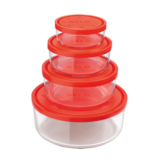 Комплект от 4 стъклени кутии за съхранение с червен капак (244мл / 599мл / 1,1л / 2,4л) GELO-(2.26018) - Bormioli Rocco