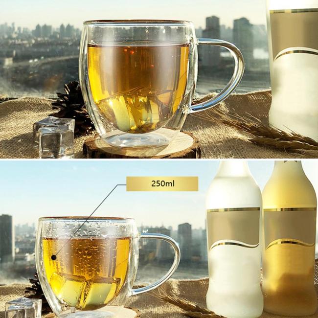 Стъклена двустенна чаша за топли напитки с дръжка 250мл (HC-12243) - Horecano