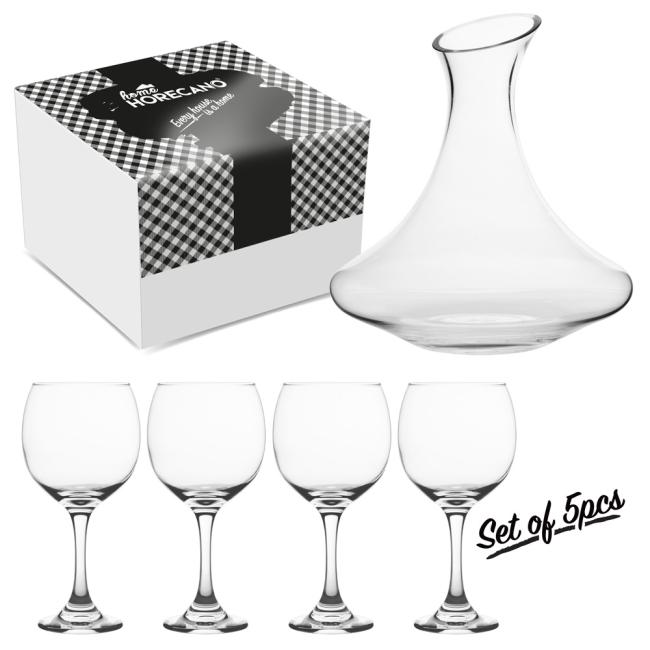 Комплект за вино от 5 части (4 чаши + декантер) HOME PREMIERE-(HCH-17405) - Horecano