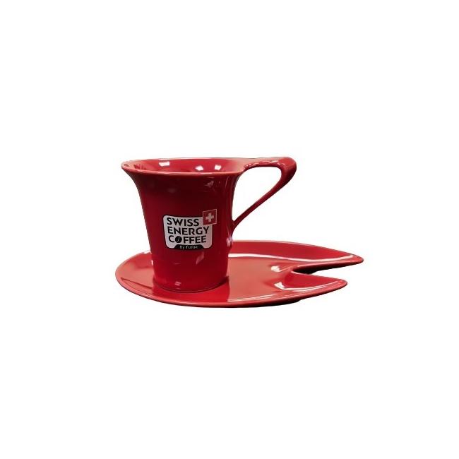 Порцеланова чаша с чинийка червена (С ЛОГО) DY1074/1 120мл  - Китайски порцелан