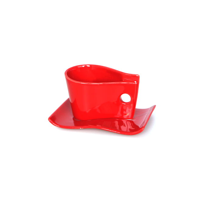 Порцеланова чаша с чинийка червена  DY1560 160мл  - Китайски порцелан