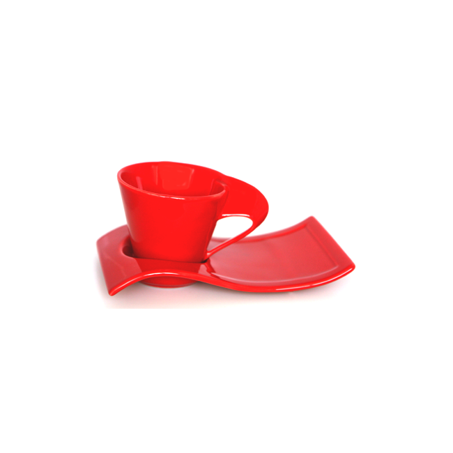 Порцеланова чаша с чинийка червена DY0634 200мл  - Китайски порцелан