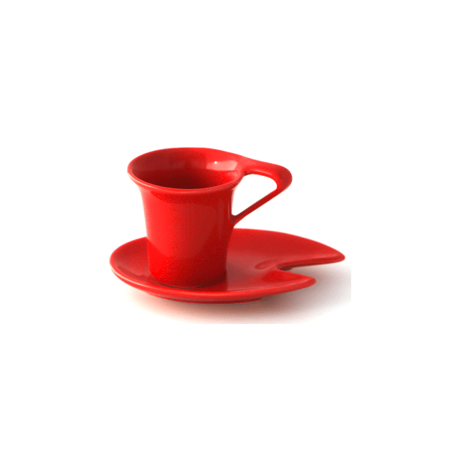Порцеланова чаша с чинийка червена DY1074 70мл  - Китайски порцелан