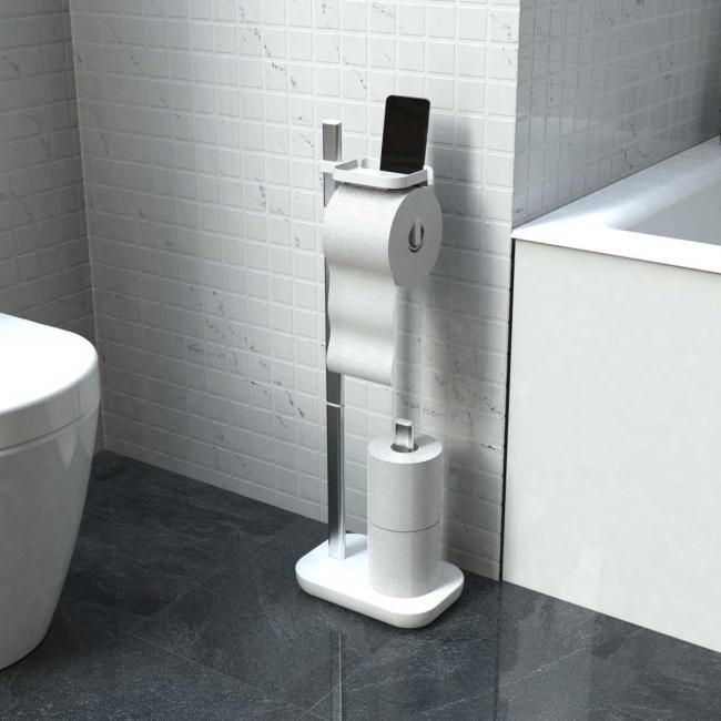 Стойка за тоалетна хартия и WC четка 16x25xh73см бяла PN-(M-E75-01) - Primanova