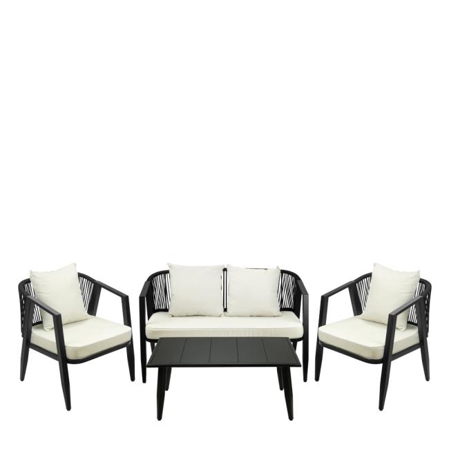 Градински сет от 2 кресла, двуместен диван и маса черен LAGOS-(HC-42534) - Horecano