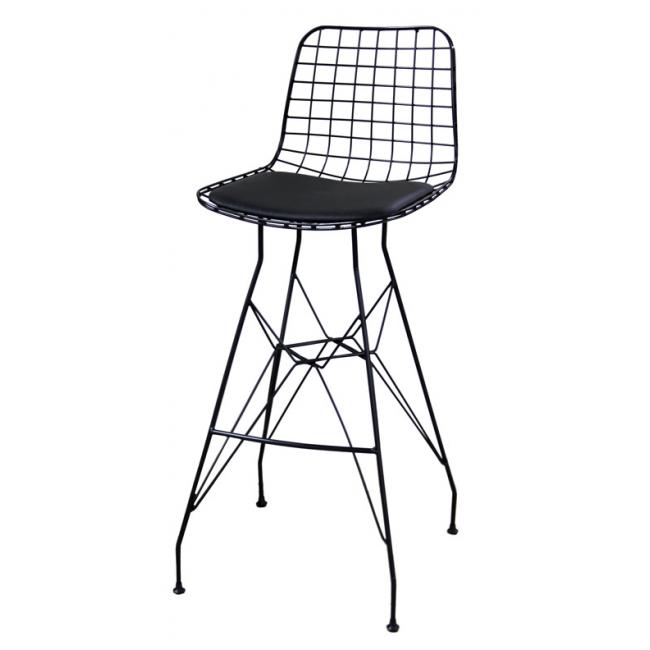 Метален бар стол мрежа с възглавница черен (T2) - Horecano