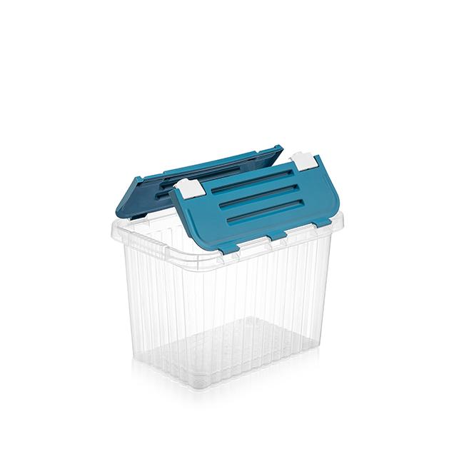 Пластмасова кутия контейнер за съхранение прозрачна 16л 38x25,5xh25,5см с цветен капак в различни цветове DUNYA-(20040)