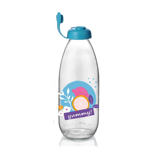 Стъклена бутилка за мляко с декор 1л M-151906/151944-(M) - Horecano