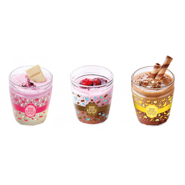 Комплект от 3 декорирани стъклени  чаши за пудинг 