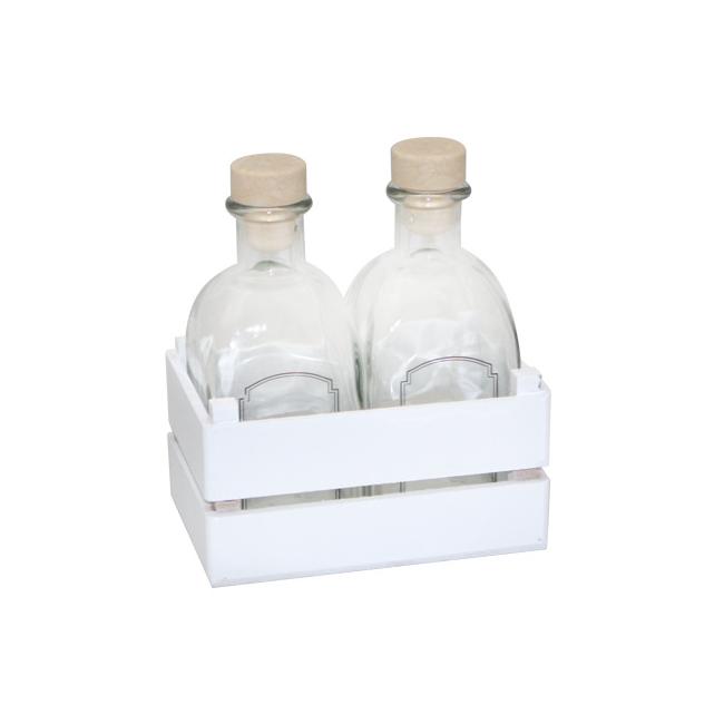 Комплект за зехтин / оцет 3 части бял (бутилки 250мл + постaвка) (HRC54330) - Horecano 