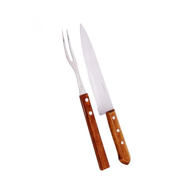 Комплект за барбекю от 2 части (вилица двурога + нож 20см) с дървена дръжка SIMONAGGIO-CHURRASCO (CH550/2) - Horecano 