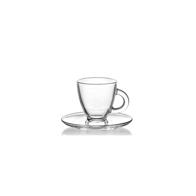 Комплект  стъклена чаша за дълго кафе  / топли напитки с чинийка 155мл 6бр. ROMA S3 - Lav