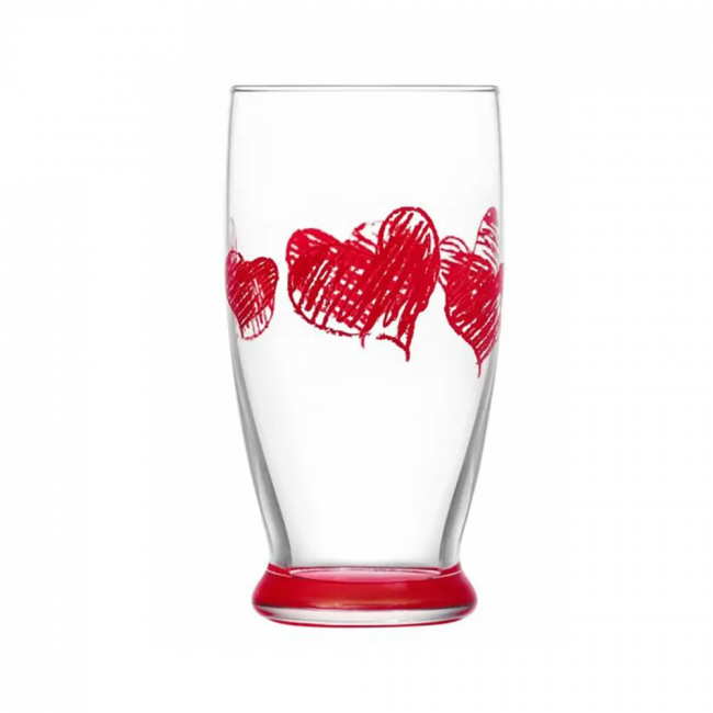 Стъклена чаша за безалкохолни напитки / вода с декор сърце 350мл ROM 396 - Lav