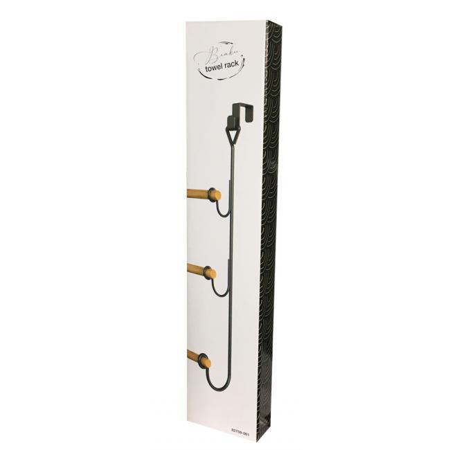Закачалка за хавлии за окачване на врата метал/бамбук 32x18.8x62см черен мат G-(82759-001) - Horecano