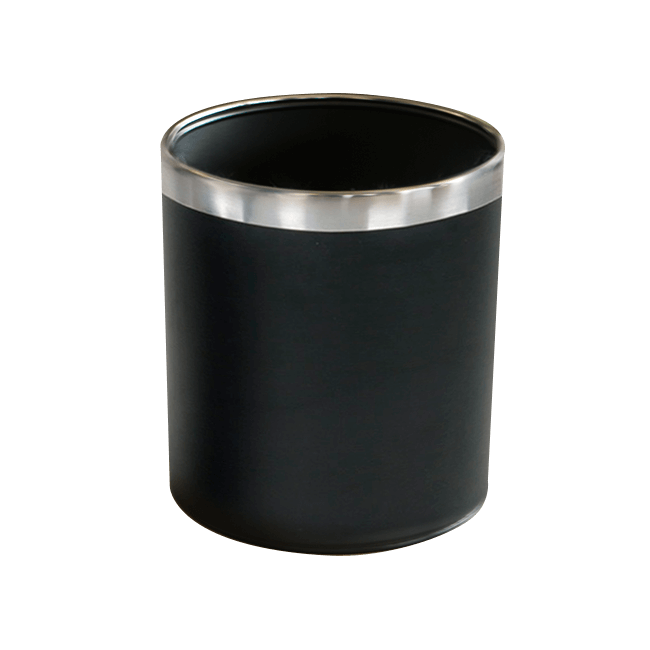 Метален кош, канцеларски, черен с иноксов ринг 22,5x22,5x25,5cм. G-(92420-001) - Horecano