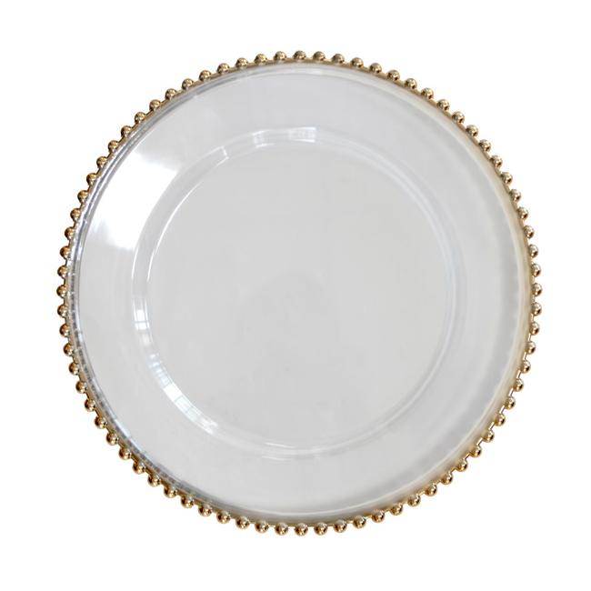 Полипропиленова подложна чиния със златен кант ф32см прозрачна HORECANO-WICKED-(HC-931107)