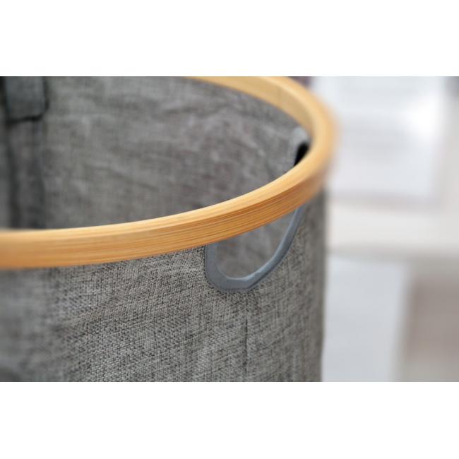 Кош за дрехи кръгъл с бамбуков ринг ф38х47см сив CN-(M-93999) - Horecano