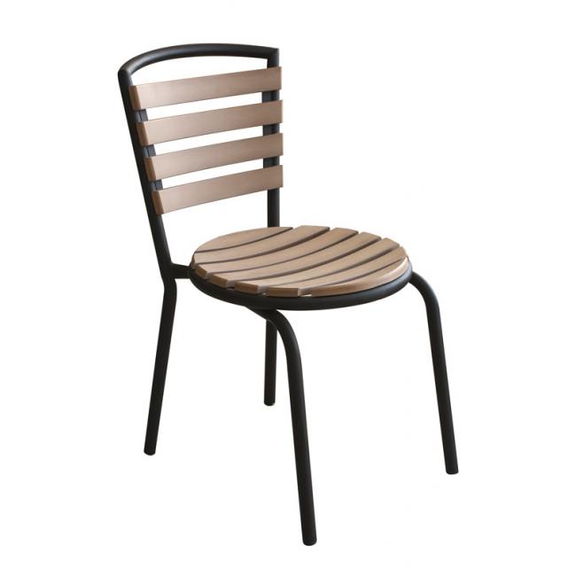Стол с кръгла седалка 60x60x65см PLASTIC WOOD NATURAL - (603) - Horecano
