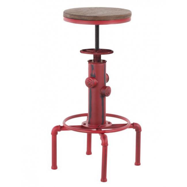 Бар стол регулиеруем dia 33x60-75см метал/дърво ANTIQUE-OLD SCHOOL RED-(593-R) - Horecano