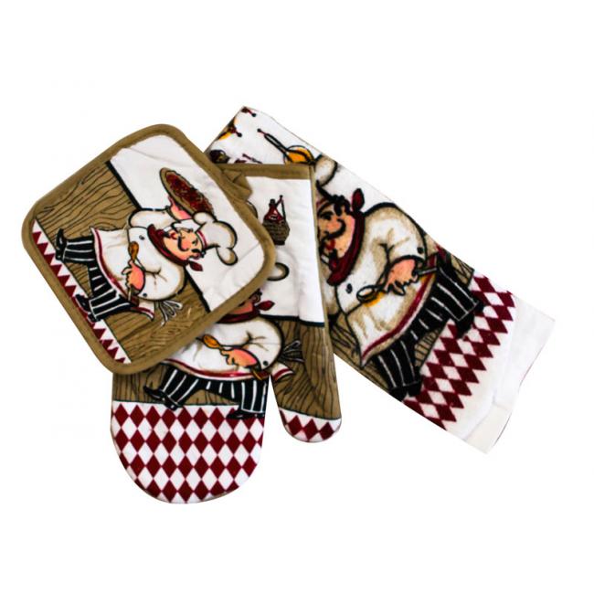 Текстилен комплект от ръкавица,ръкохватка и кърпа  FF032 CN-(0041) - Horecano