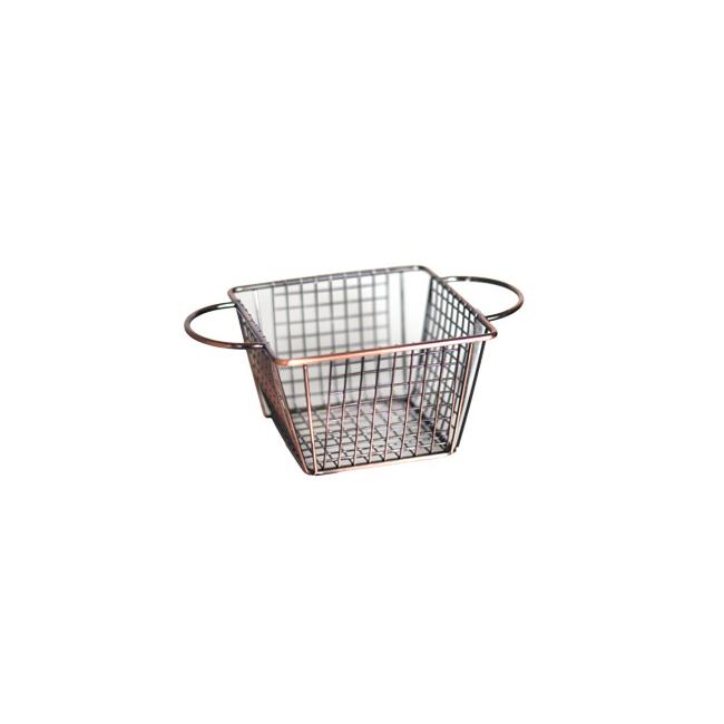 Метална кошничка  за сервиране квадратна с медно покритие и  две дръжки 12.8x12.8x8.5см  HORECANO-(HC-981483)