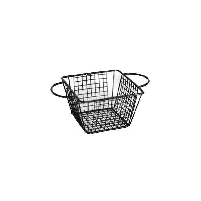 Метална кошничка  за сервиране квадратна с две дръжки 12.8x12.8x8.5см черна HORECANO-(HC-981484)