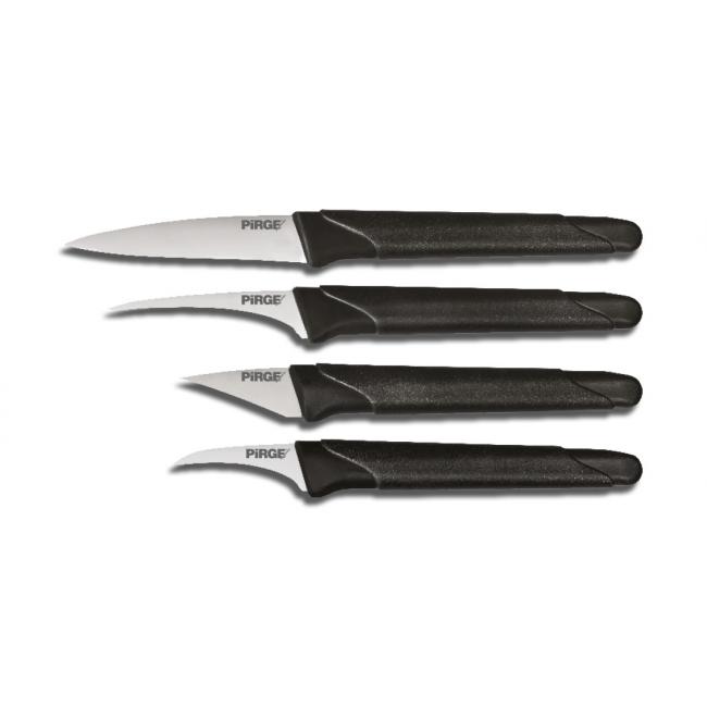 Комплект карвинг ножове извити  от неръждаема стомана   4бр. с черни дръжки (41254) - PIRGE