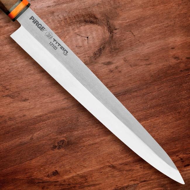 Нож за суши и сашими от неръждаема стомана с дървена дръжка Yanagiba 23см PIRGE-TITAN EAST-(12103)