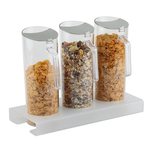 Акрилен дисплей за зърнени закуски + 3 контейнера х 1,5л, 38x17cм, h 28,5cм - APS