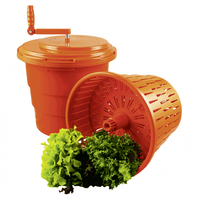 Полипропиленова центрофуга за зеленчуци/салата с контейнер и пластмасова дренажна решетка от 2 части 25л ф43см h44,5см -  WAS