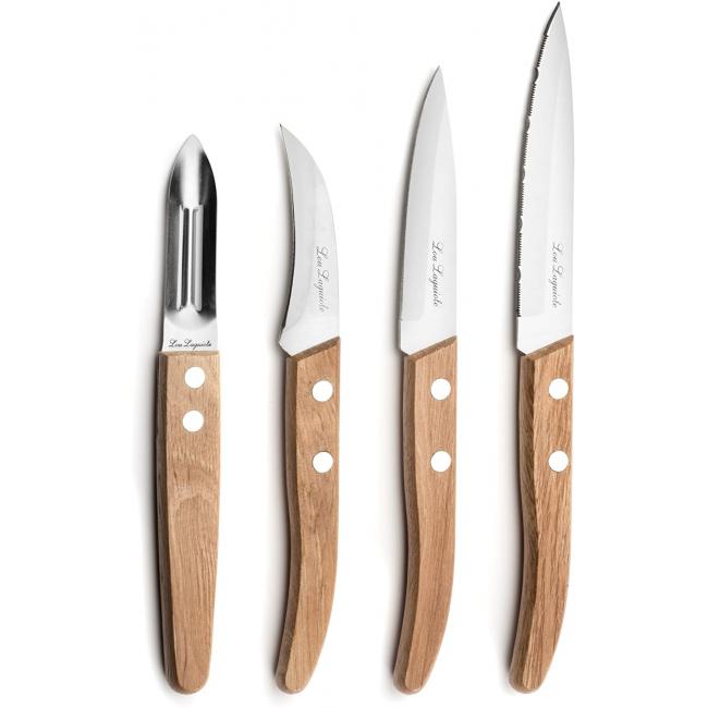 Комплект от 3 ножа и 1 белачка за белене/рязане на плодове и зеленчуци с дървени дръжки WOOD - Lou Laguiole