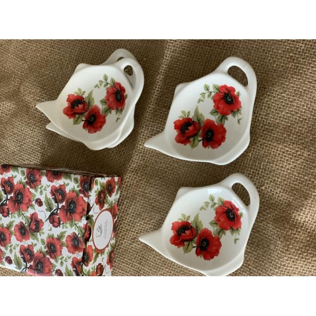 Комплект от 4 порцеланови поставки за пакетчета чай с декор “LINA” в подаръчна кутия, ф8,5см, h2см – DUO