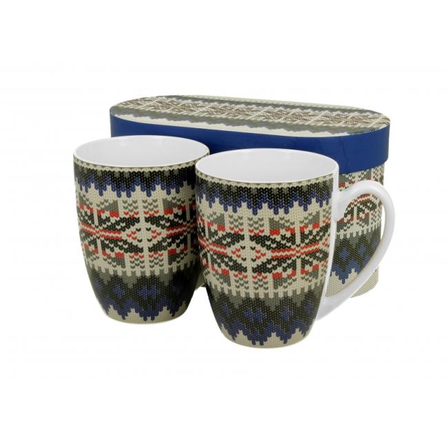 Комплект от 2 порцеланови чаши с декор “СИН ПУЛОВЕР” в подаръчна кутия, 360мл, ф8,2см, h10,3см – DUO
