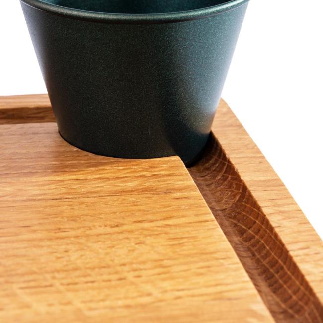 Дървена дъска за презентация с улей за сок/течности и кръгъл отвор (ф4см), правоъгълна, 35x17xh2см, „SIMPLY WOOD“ - APS