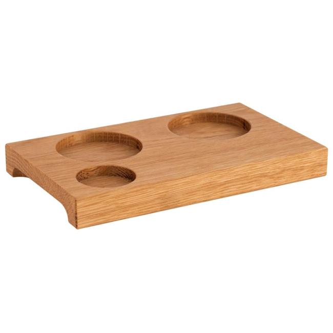 Дървена дъска за презентация с 3 кръгли отвора (2x4,5см, 1x3см), правоъгълна, 15x9xh1,5см, „SIMPLY WOOD“ – APS