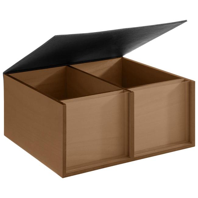 Дървена кутия за бюфет с 2 отделения, 2 подвижни акрилни прозорци и капак, имитиращ кожа, дърво/кожа/акрил, правоъгълна, 36x33,5xh16см, тъмен дъб, „TOAST BOX“  – APS