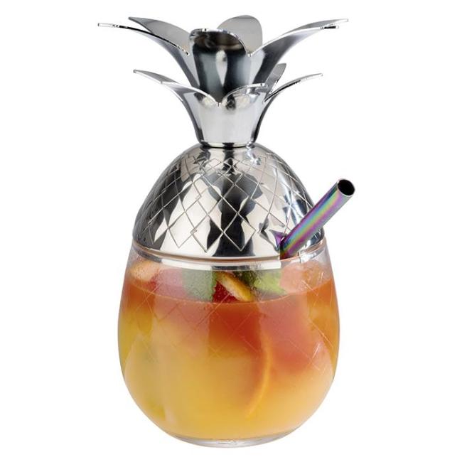 Стъклена чаша за коктейли с иноксов капак / поставка, ф8,5см, h17,5см, 350мл, „PINEAPPLE“ - APS