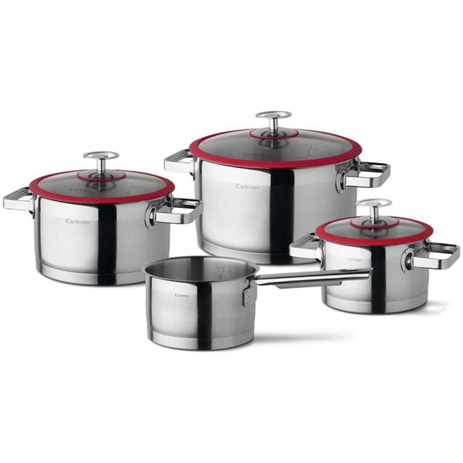 Комплект за готвене, червен от 4 части (Касерола - 16см, Тенджери - 16,20,24см) - Cuisinox