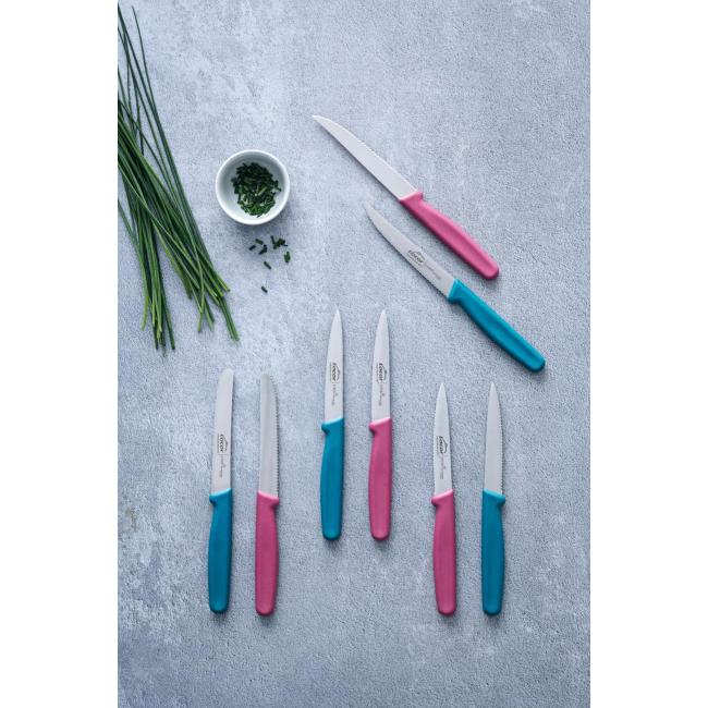 Комплект от 2 кухненски ножа от неръждаема стомана с полипропиленови дръжки, 9см, синьо/розово, ETERN – Lacor