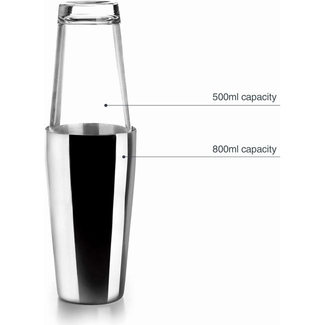 Иноксов шейкър бостън със стъклена чаша, инокс/стъкло, 800/500мл, ф8см, 16см – Lacor